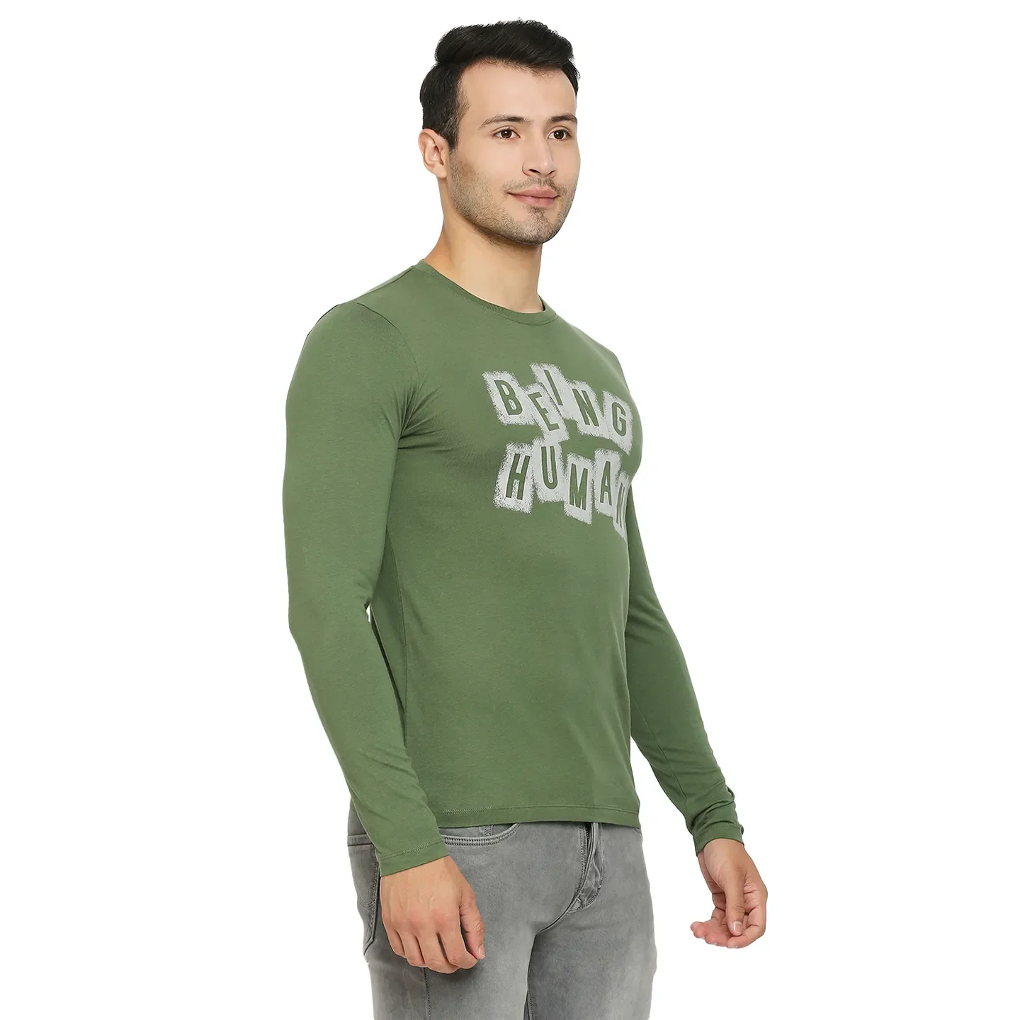 Green Regular Fit Men's Long Sleeves T-Shirt by Being Human Clothing - Image 11