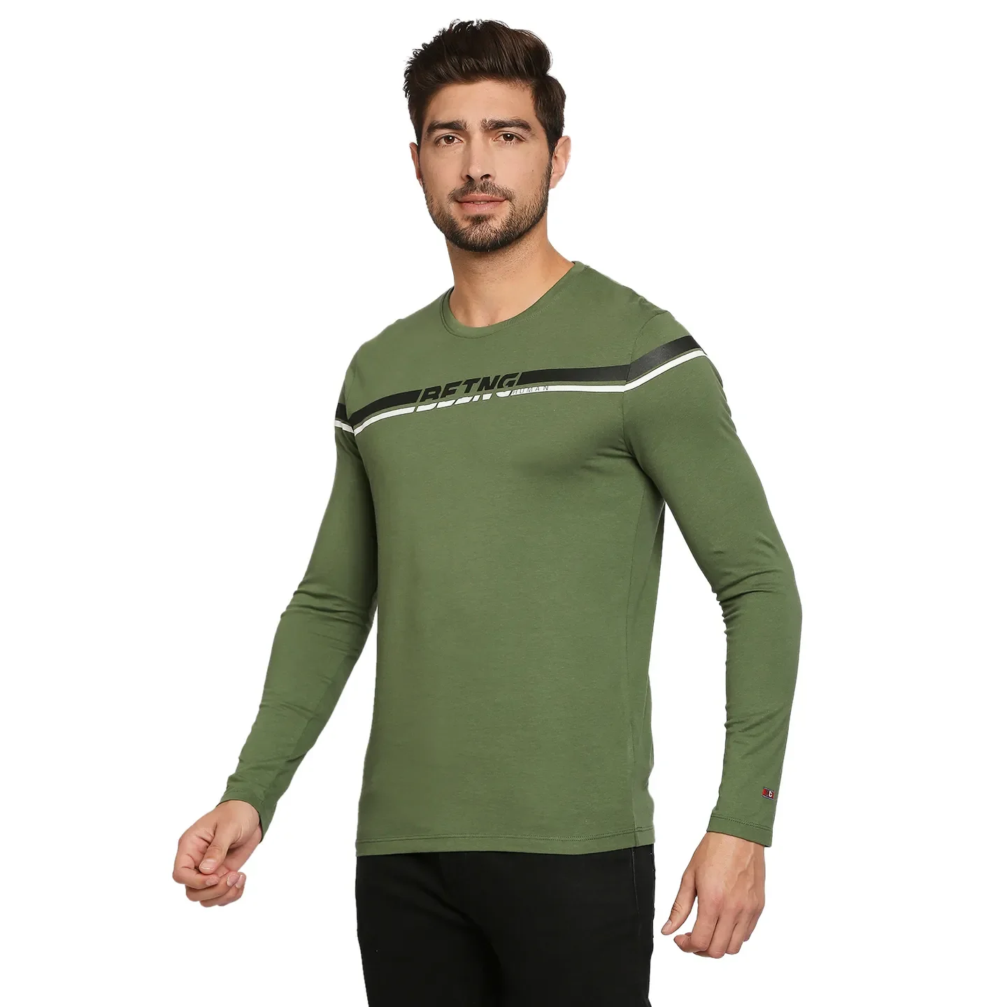 Green Regular Fit Men's Long Sleeves T-Shirt by Being Human Clothing - Image 3