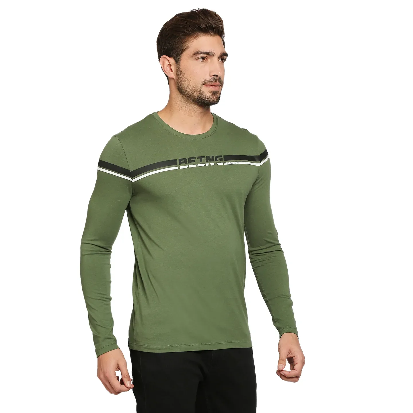 Green Regular Fit Men's Long Sleeves T-Shirt by Being Human Clothing - Image 5