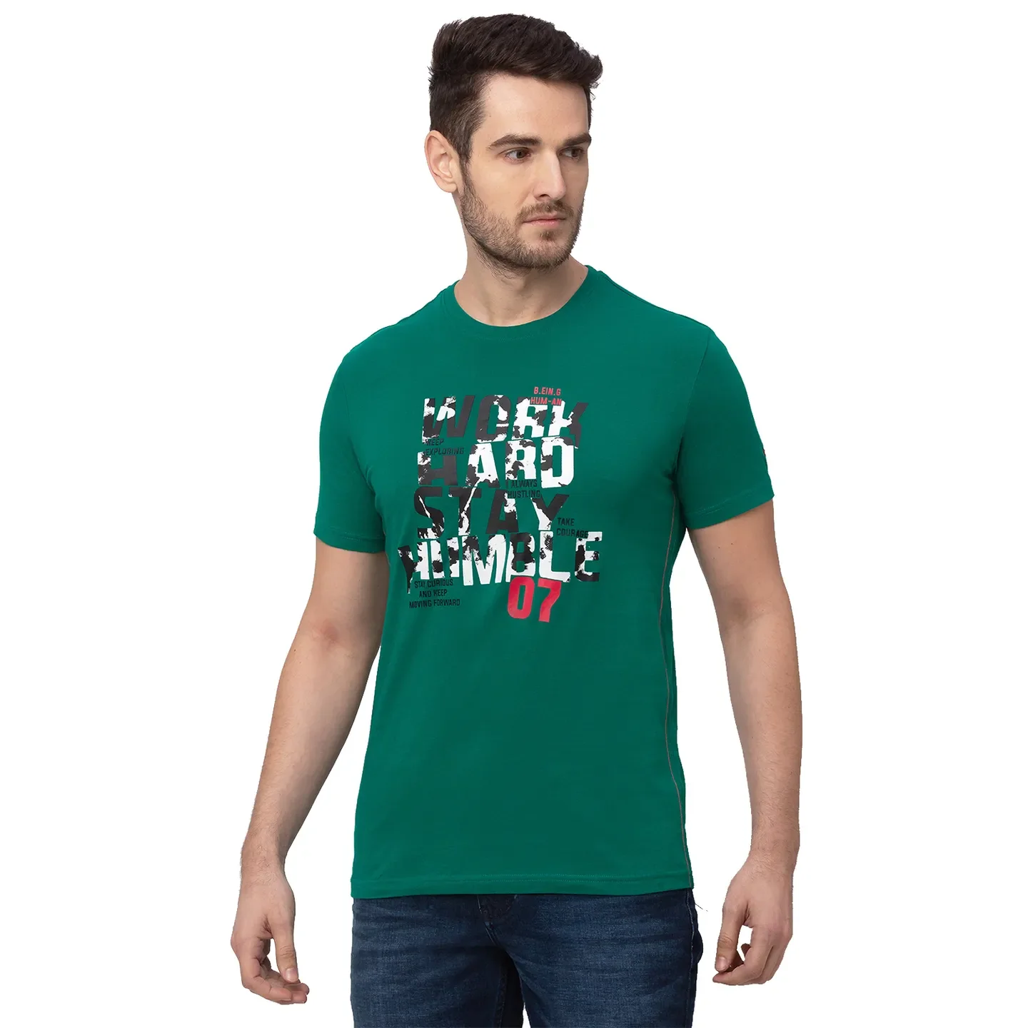 Green Regular Fit Men's Short Sleeves T-Shirt by Being Human Clothing - Image 4
