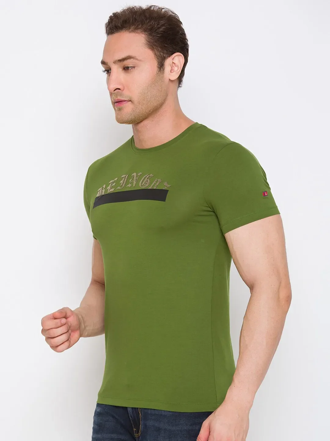 Green Regular Fit Round Neck Men's T-Shirt by Being Human Clothing - Image 2