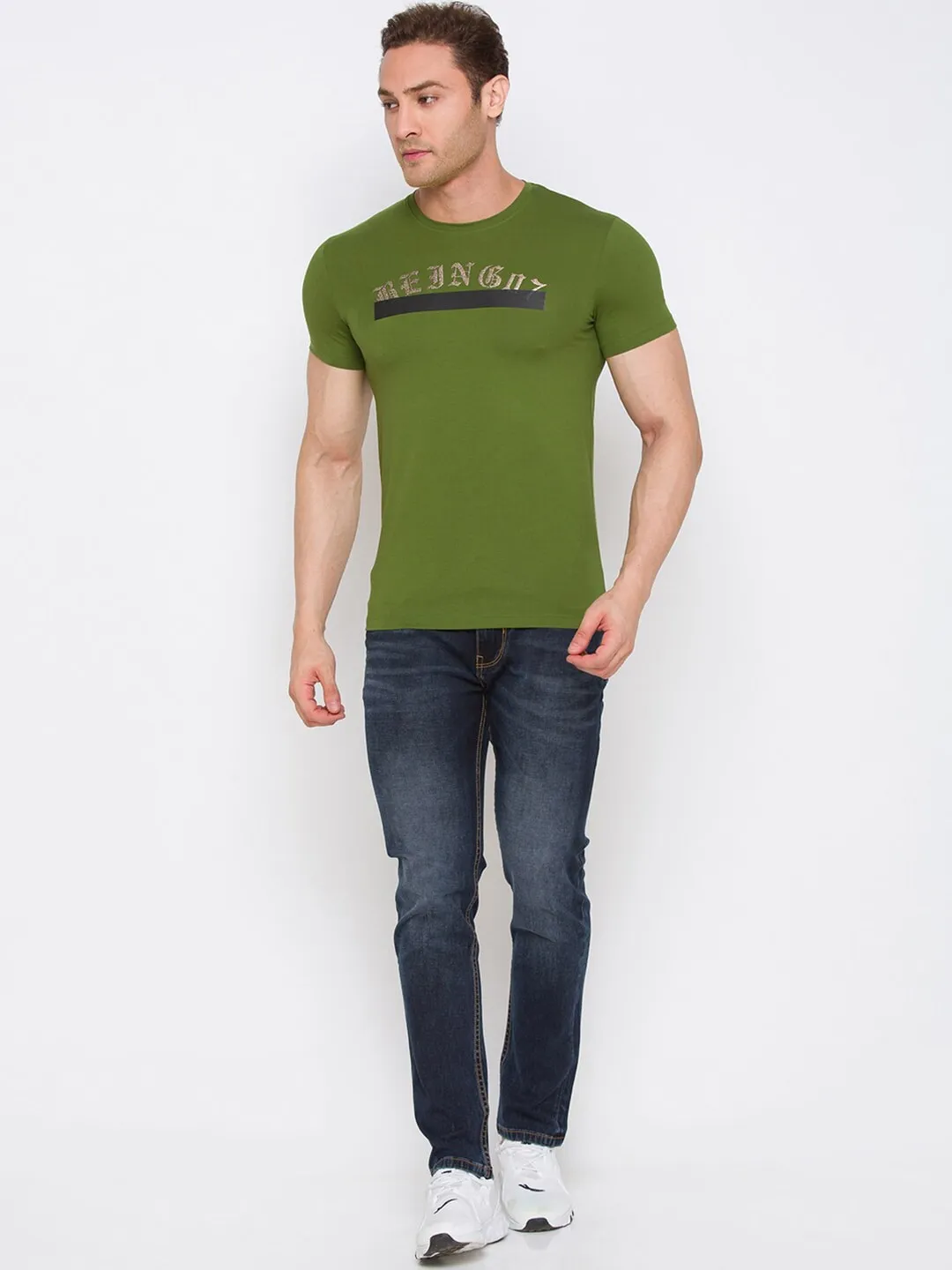 Green Regular Fit Round Neck Men's T-Shirt by Being Human Clothing - Image 5
