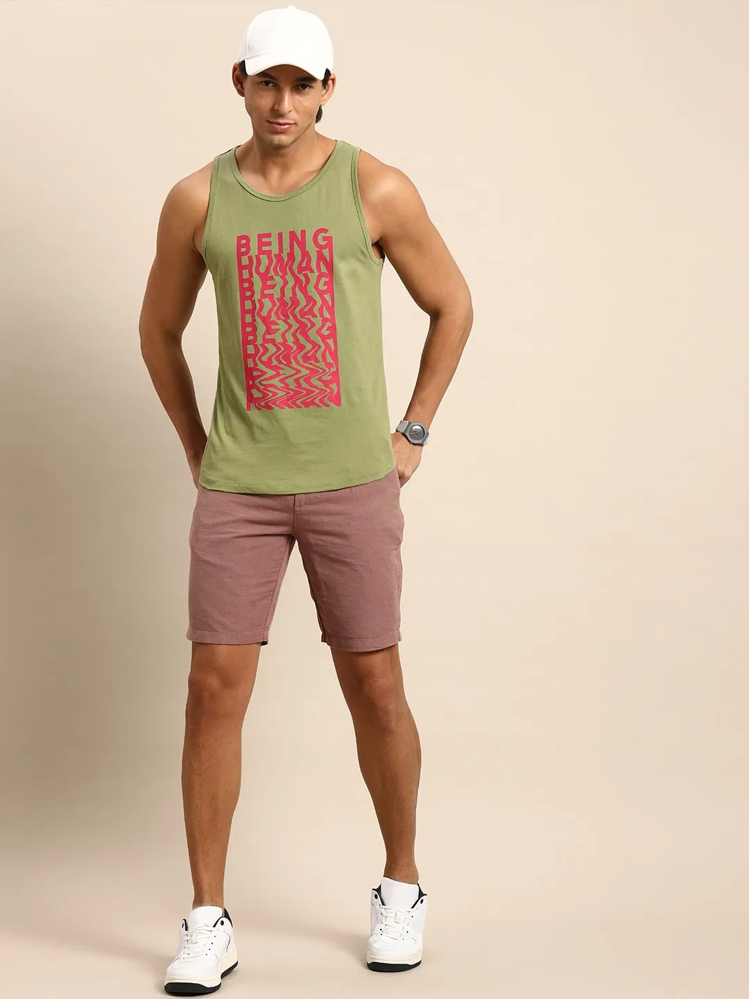 Green Regular Fit Men's Sleevesles T-Shirt by Being Human Clothing - Image 5