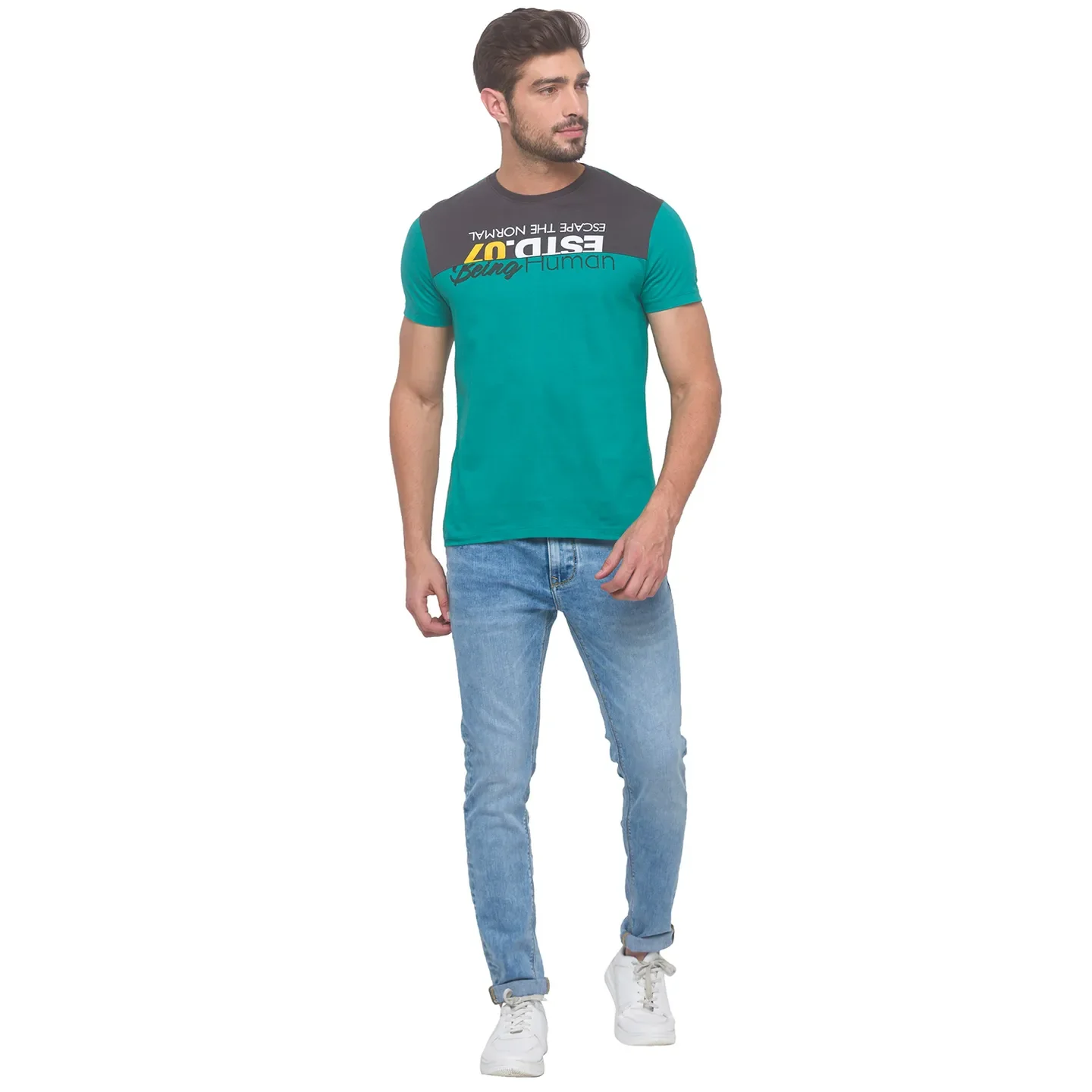 Green Regular Fit Round Neck Men's T-Shirt by Being Human Clothing - Image 2