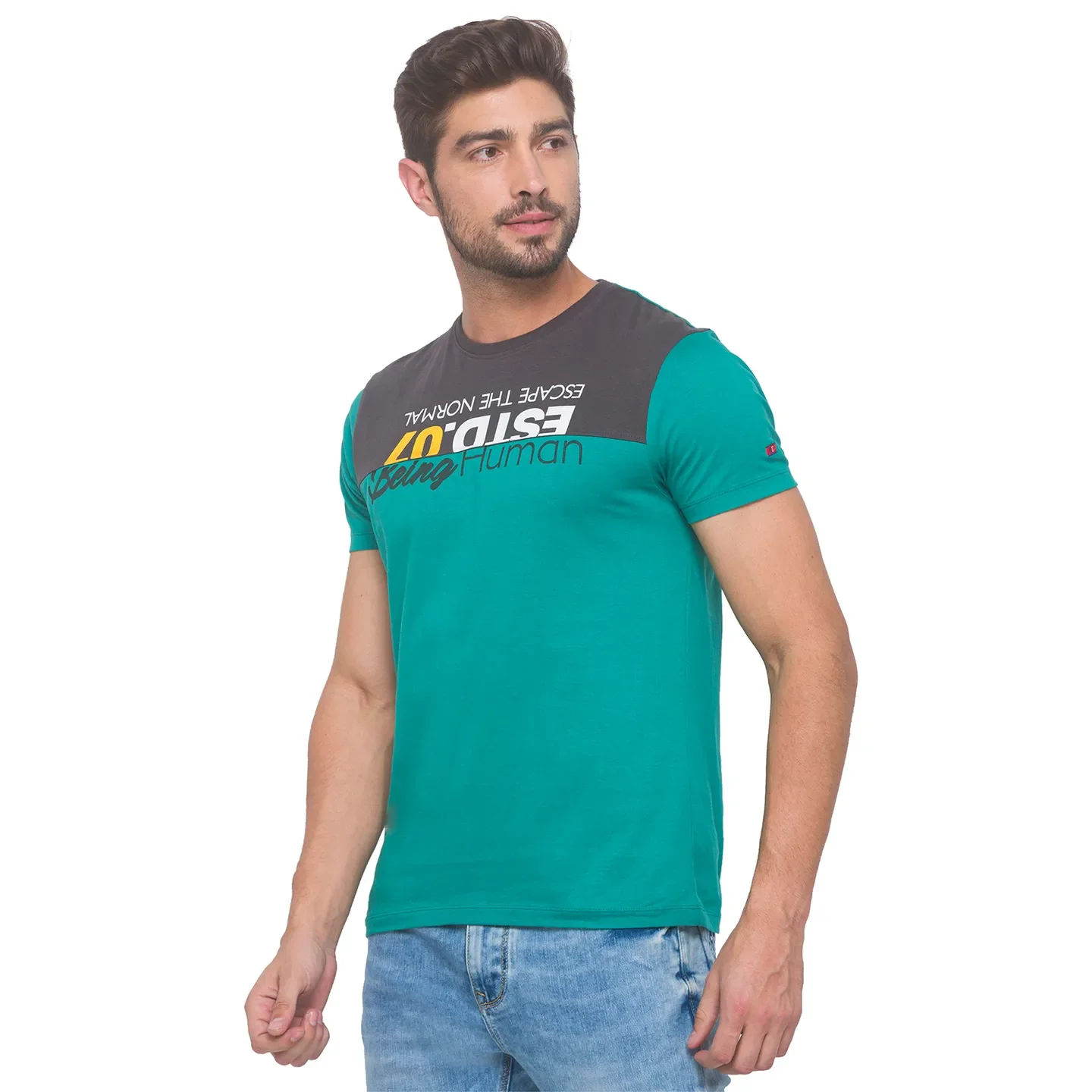 Green Regular Fit Round Neck Men's T-Shirt by Being Human Clothing - Image 5