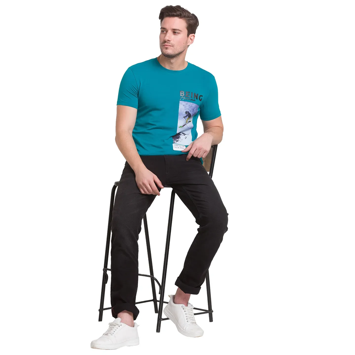 Green Regular Fit Round Neck Men's T-Shirt by Being Human Clothing - Image 8