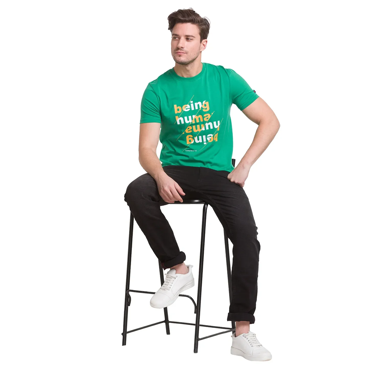 Green Regular Fit Men's Short Sleeves T-Shirt by Being Human Clothing - Image 3