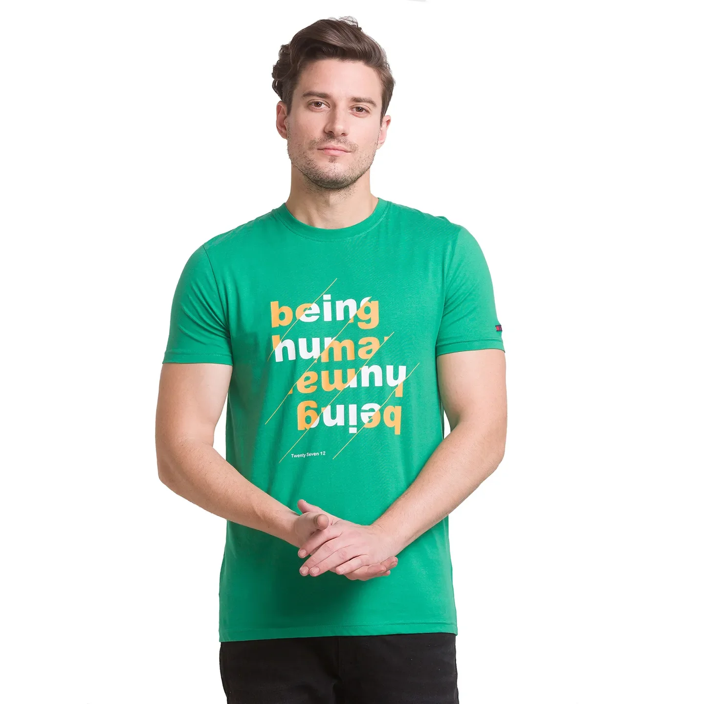 Green Regular Fit Men's Short Sleeves T-Shirt by Being Human Clothing - Image 6