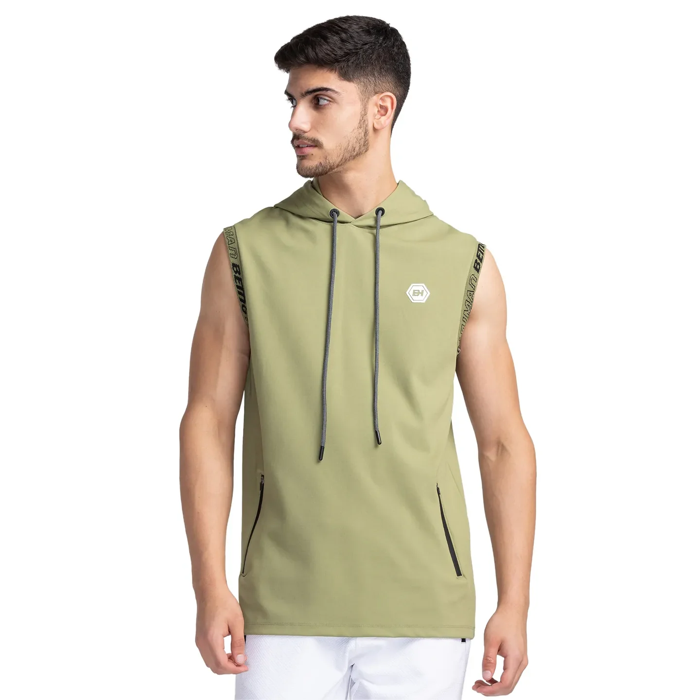 Green Regular Fit Men's Sleevesles T-Shirt by Being Human Clothing
