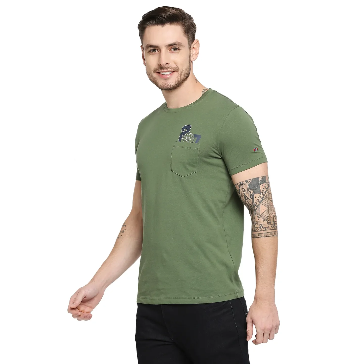 Green Regular Fit Men's Short Sleeves T-Shirt by Being Human Clothing - Image 3
