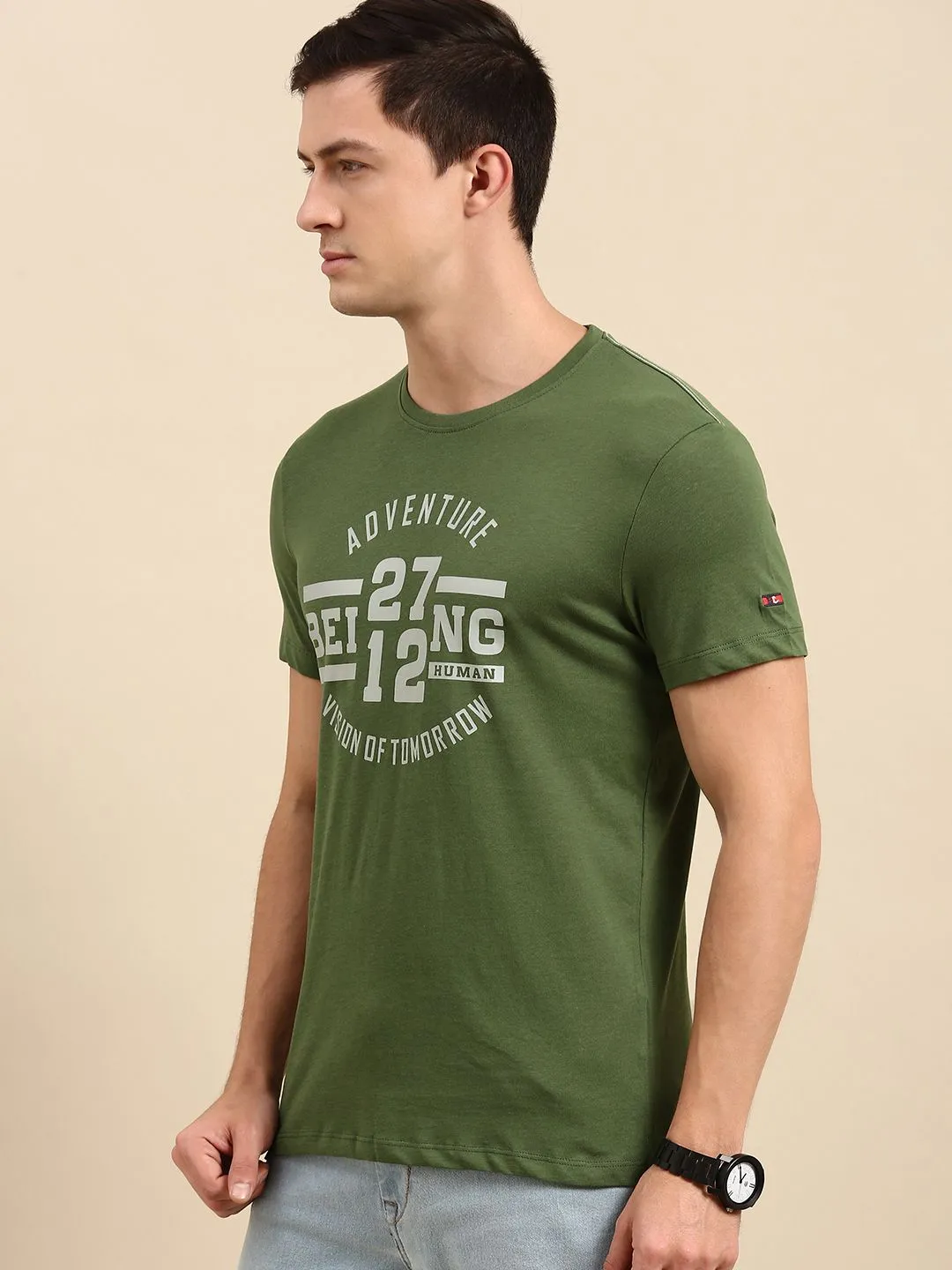 Green Regular Fit Men's Short Sleeves T-Shirt by Being Human Clothing - Image 3