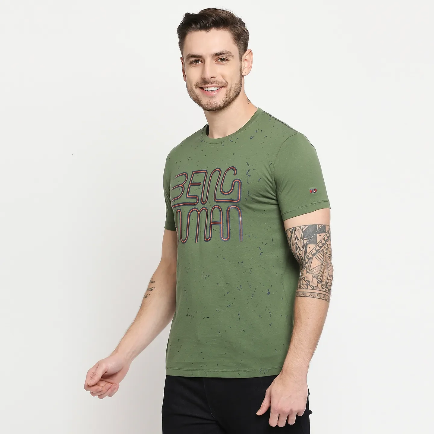 Green Regular Fit Men's Short Sleeves T-Shirt by Being Human Clothing - Image 2