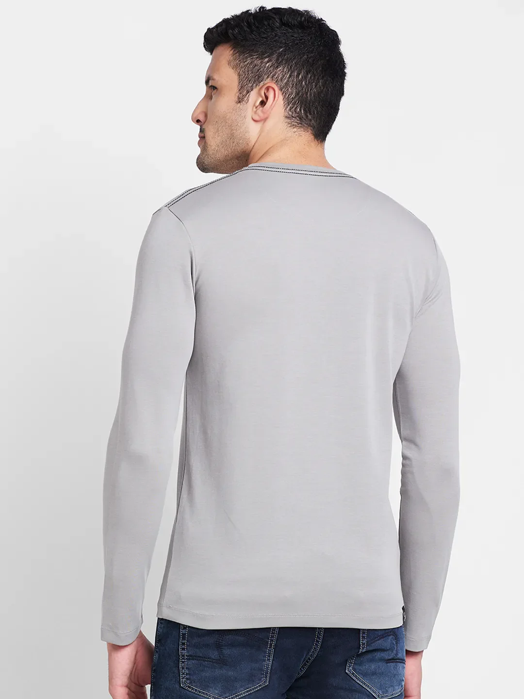 Grey Regular Fit Men's Long Sleeves T-Shirt by Being Human Clothing - Image 3
