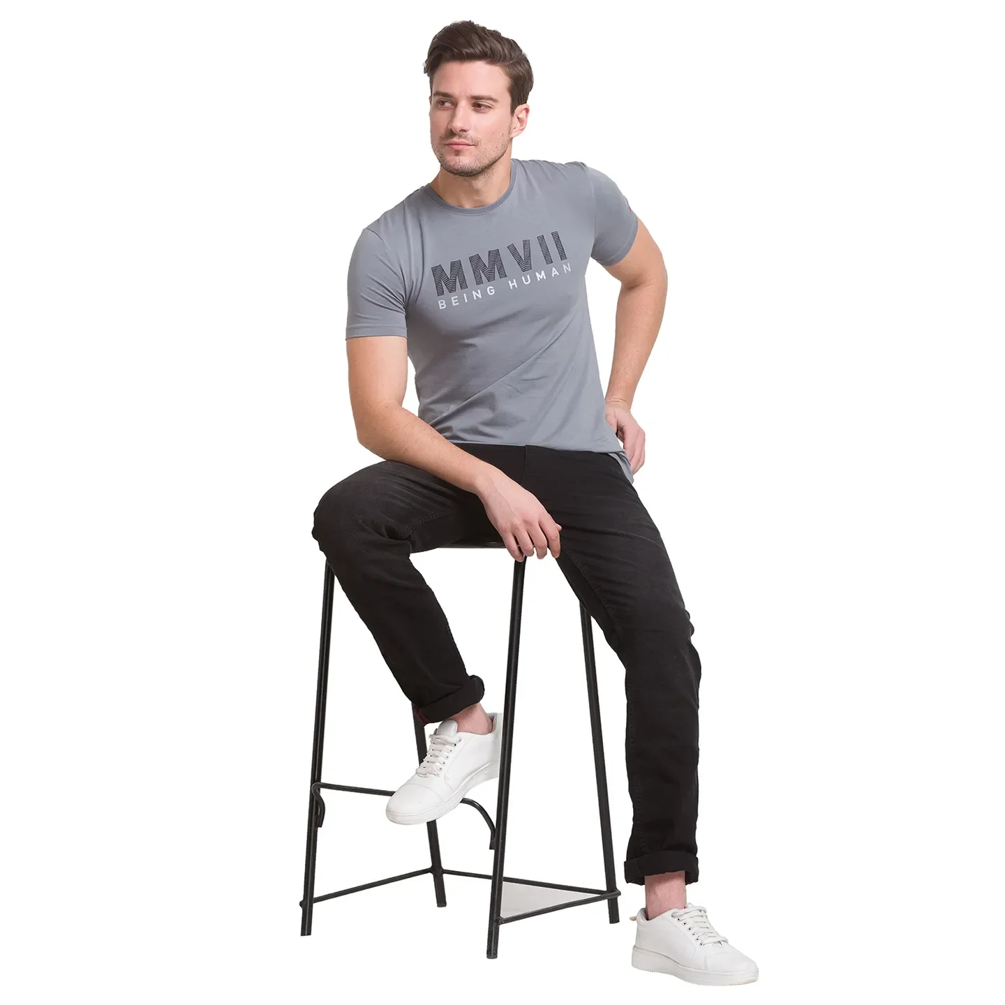 Grey Regular Fit Round Neck Men's T-Shirt by Being Human Clothing - Image 3