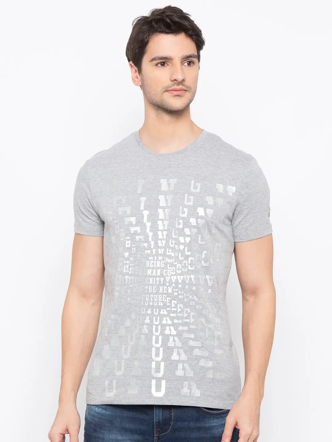 Grey Regular Fit Men's Short Sleeves T-Shirt by Being Human Clothing