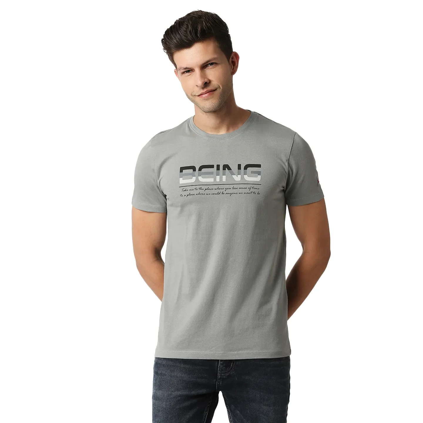 Grey Regular Fit Men's Short Sleeves T-Shirt by Being Human Clothing