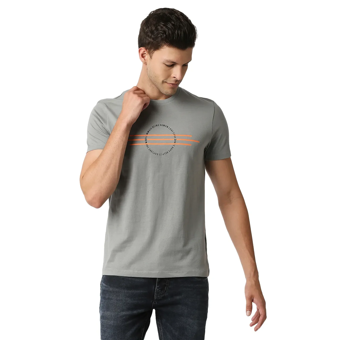 Grey Regular Fit Men's Short Sleeves T-Shirt by Being Human Clothing