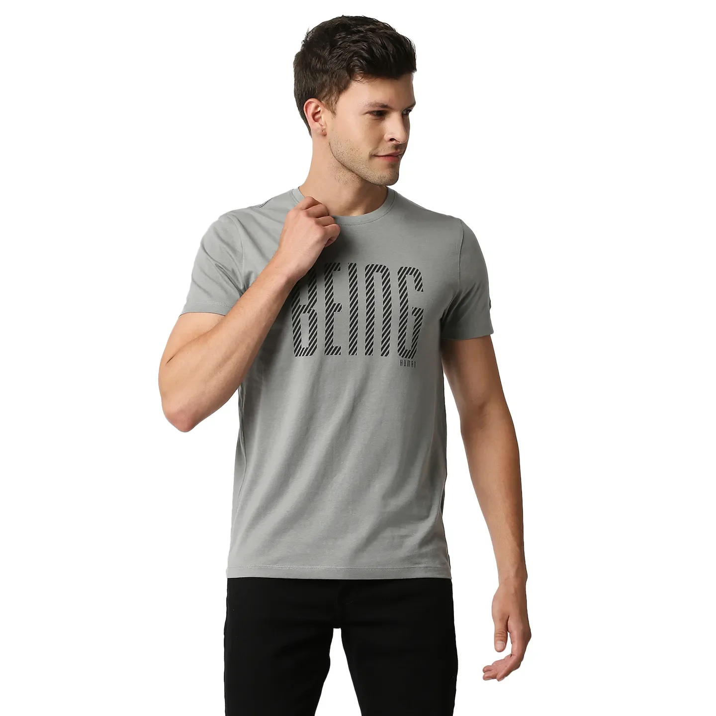 Grey Regular Fit Men's Short Sleeves T-Shirt by Being Human Clothing