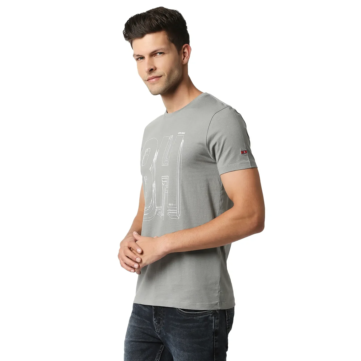 Grey Regular Fit Men's Short Sleeves T-Shirt by Being Human Clothing - Image 2