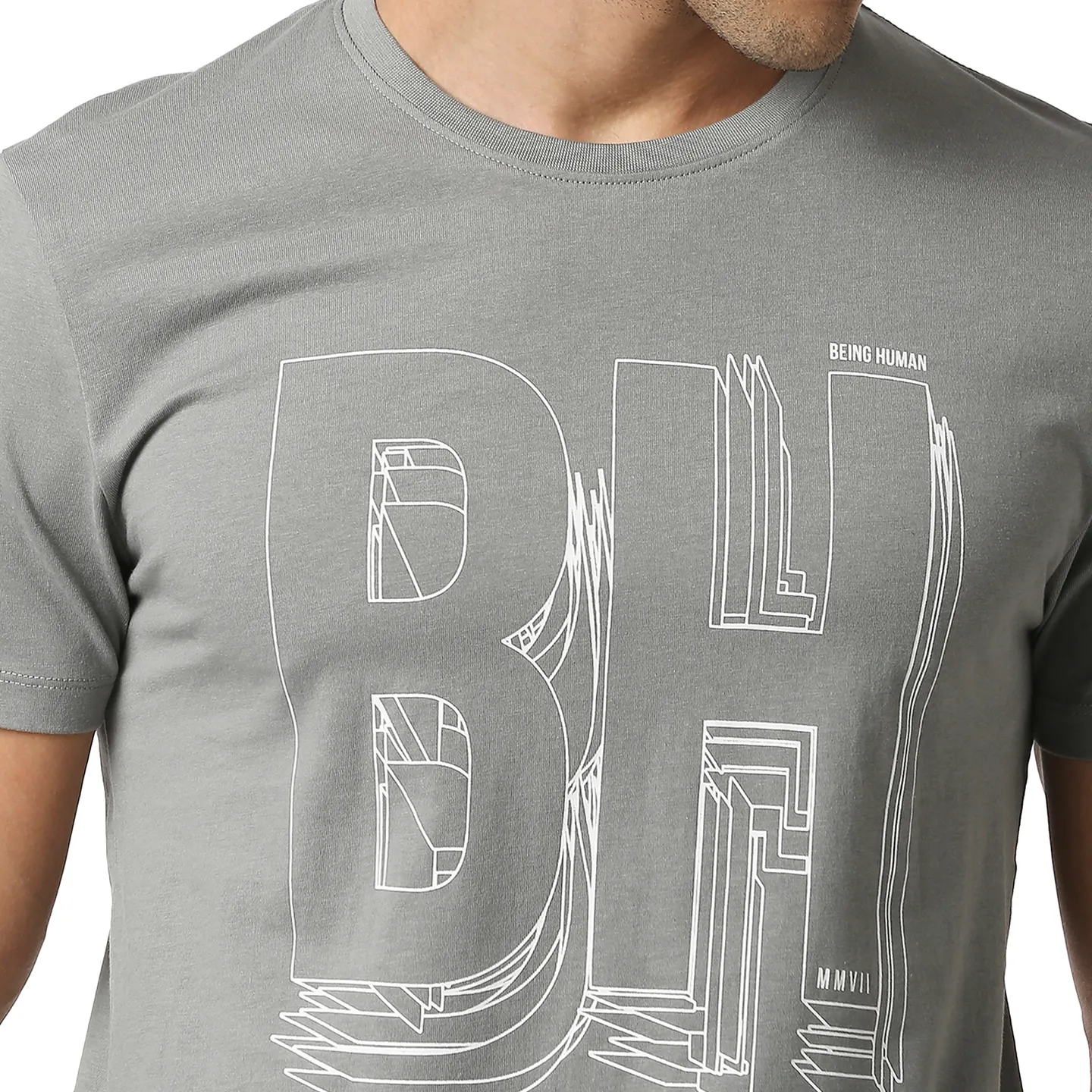 Grey Regular Fit Men's Short Sleeves T-Shirt by Being Human Clothing - Image 5