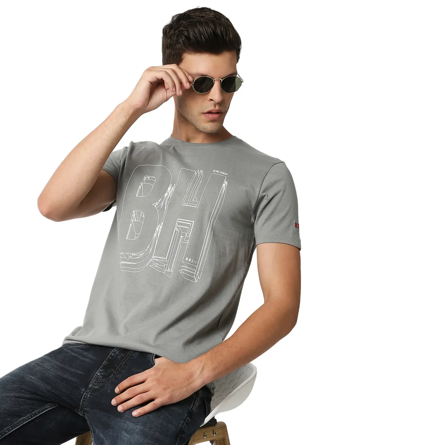 Grey Regular Fit Men's Short Sleeves T-Shirt by Being Human Clothing - Image 7