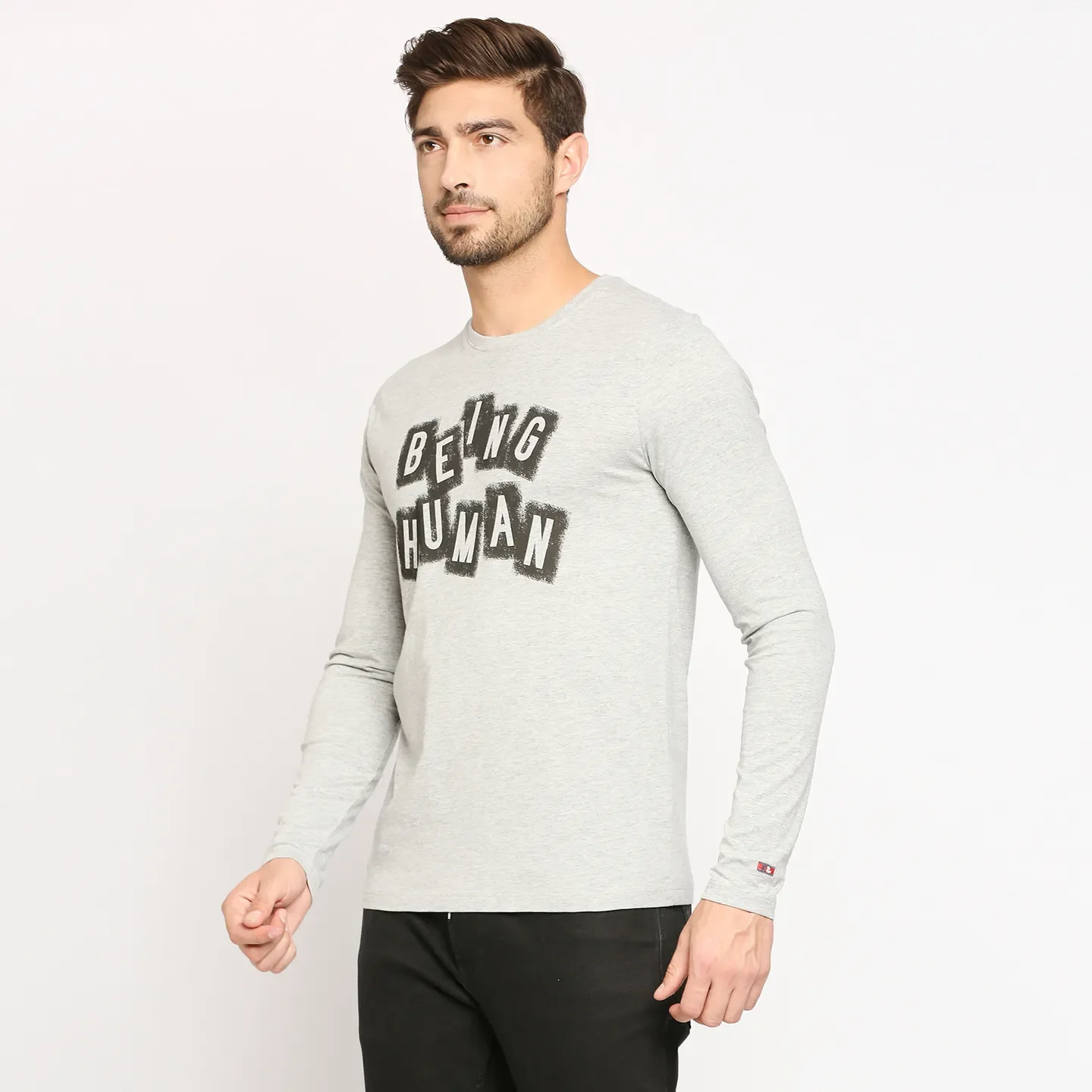 Grey Regular Fit Men's Long Sleeves T-Shirt by Being Human Clothing - Image 2