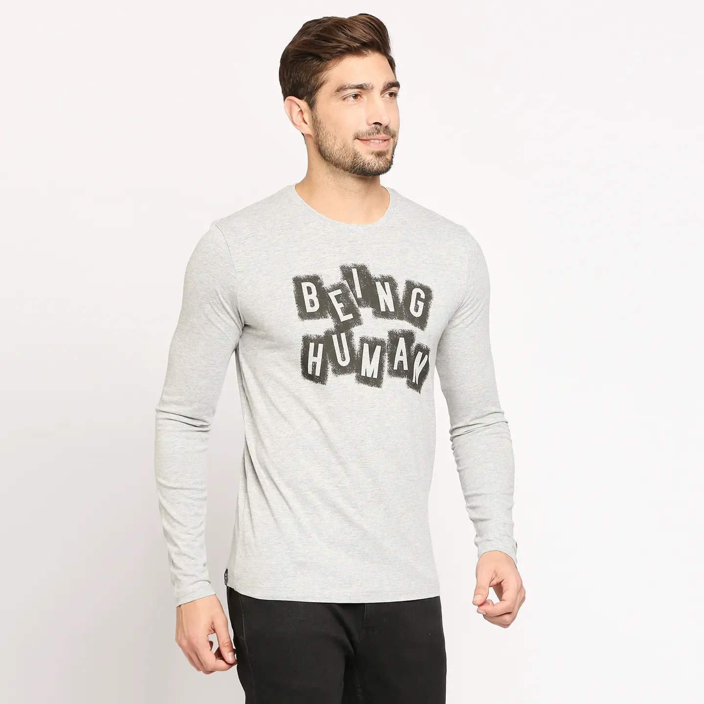 Grey Regular Fit Men's Long Sleeves T-Shirt by Being Human Clothing - Image 3