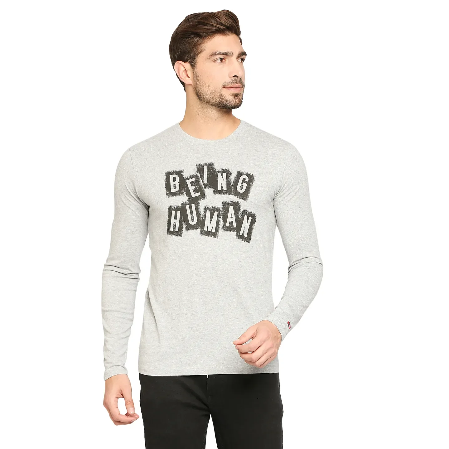 Grey Regular Fit Men's Long Sleeves T-Shirt by Being Human Clothing - Image 7