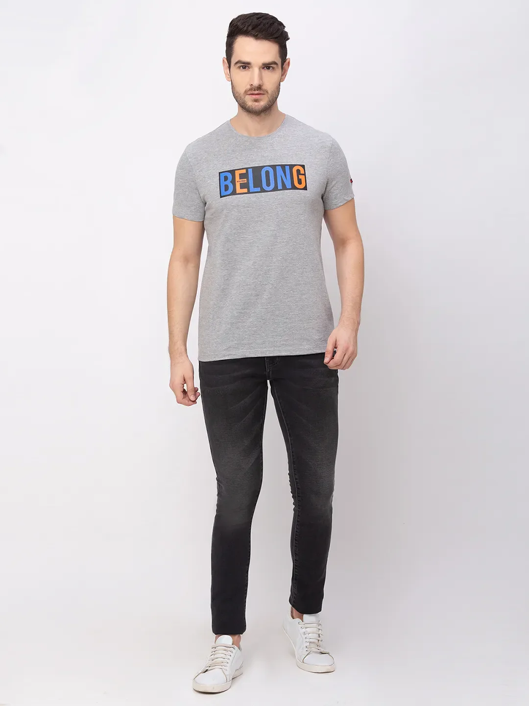 Grey Melange Regular Fit Round Neck Men's T-Shirt by Being Human Clothing - Image 5