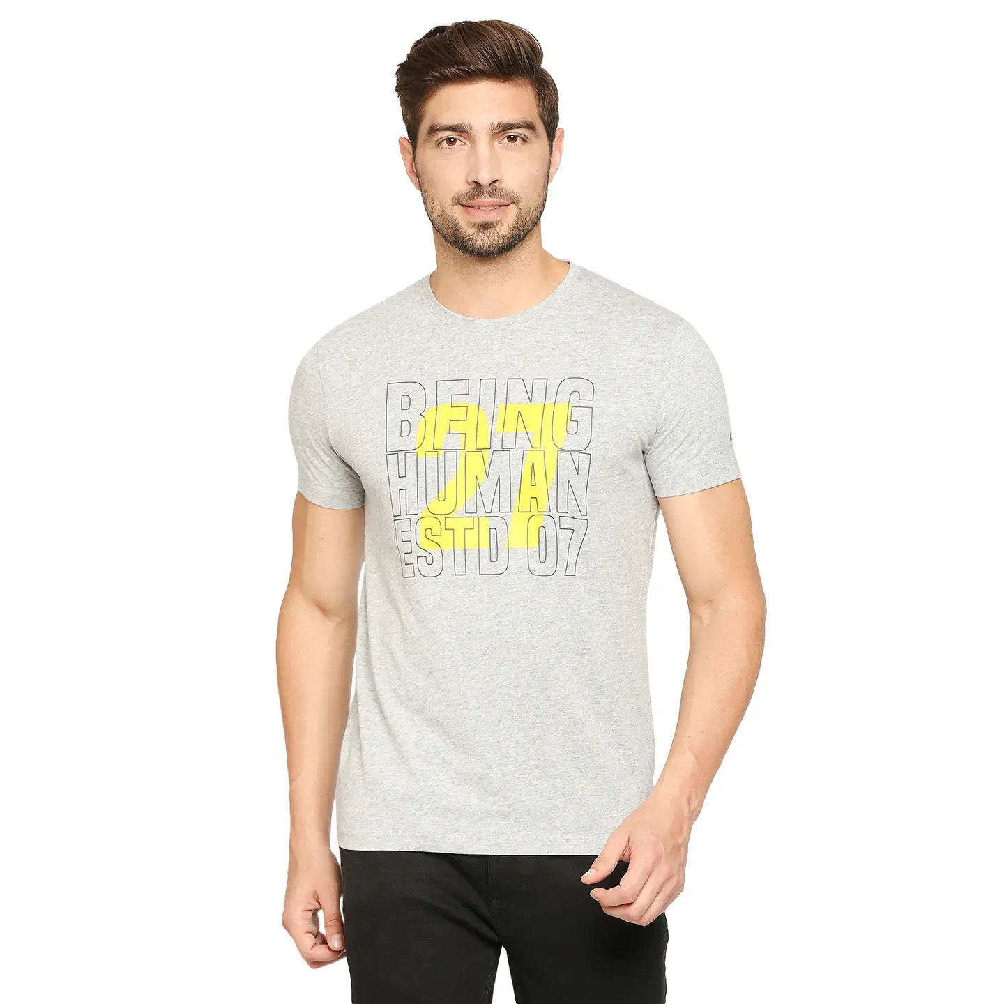 Grey Regular Fit Men's Short Sleeves T-Shirt by Being Human Clothing