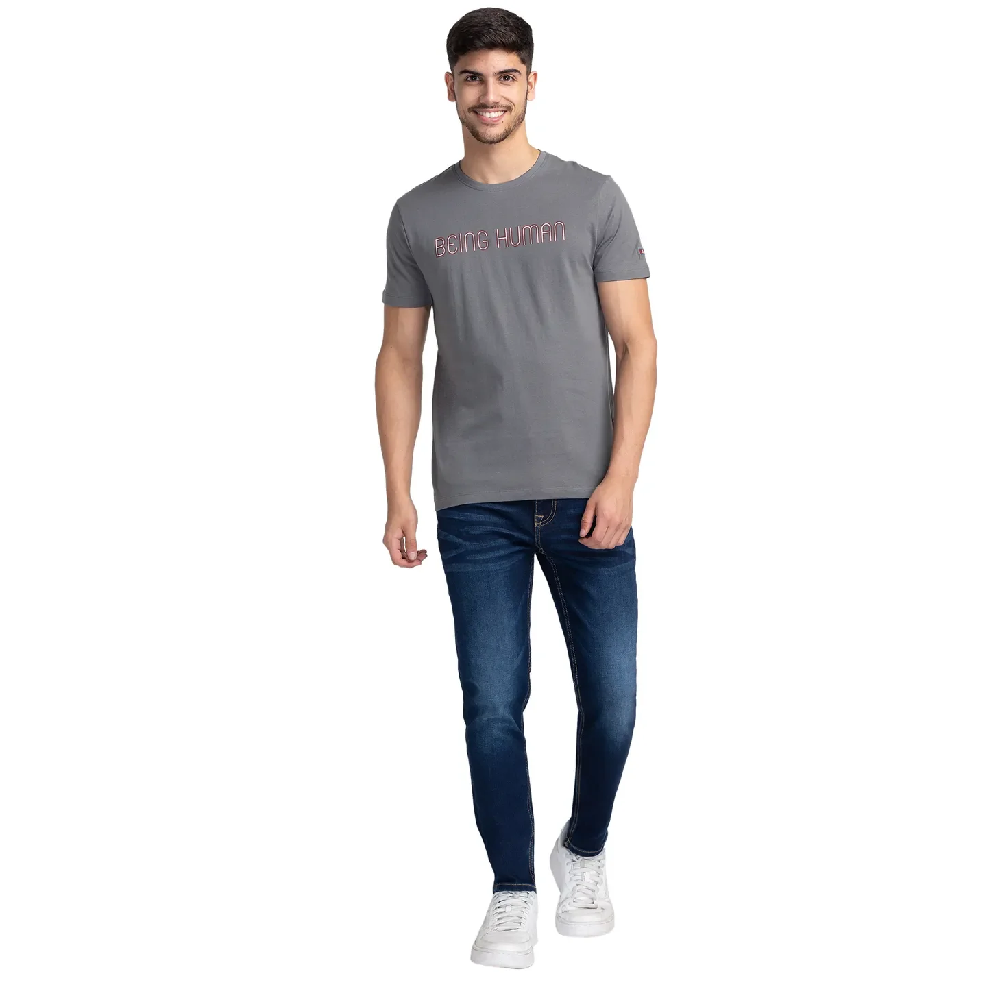 Grey Regular Fit Men's Short Sleeves T-Shirt by Being Human Clothing - Image 2