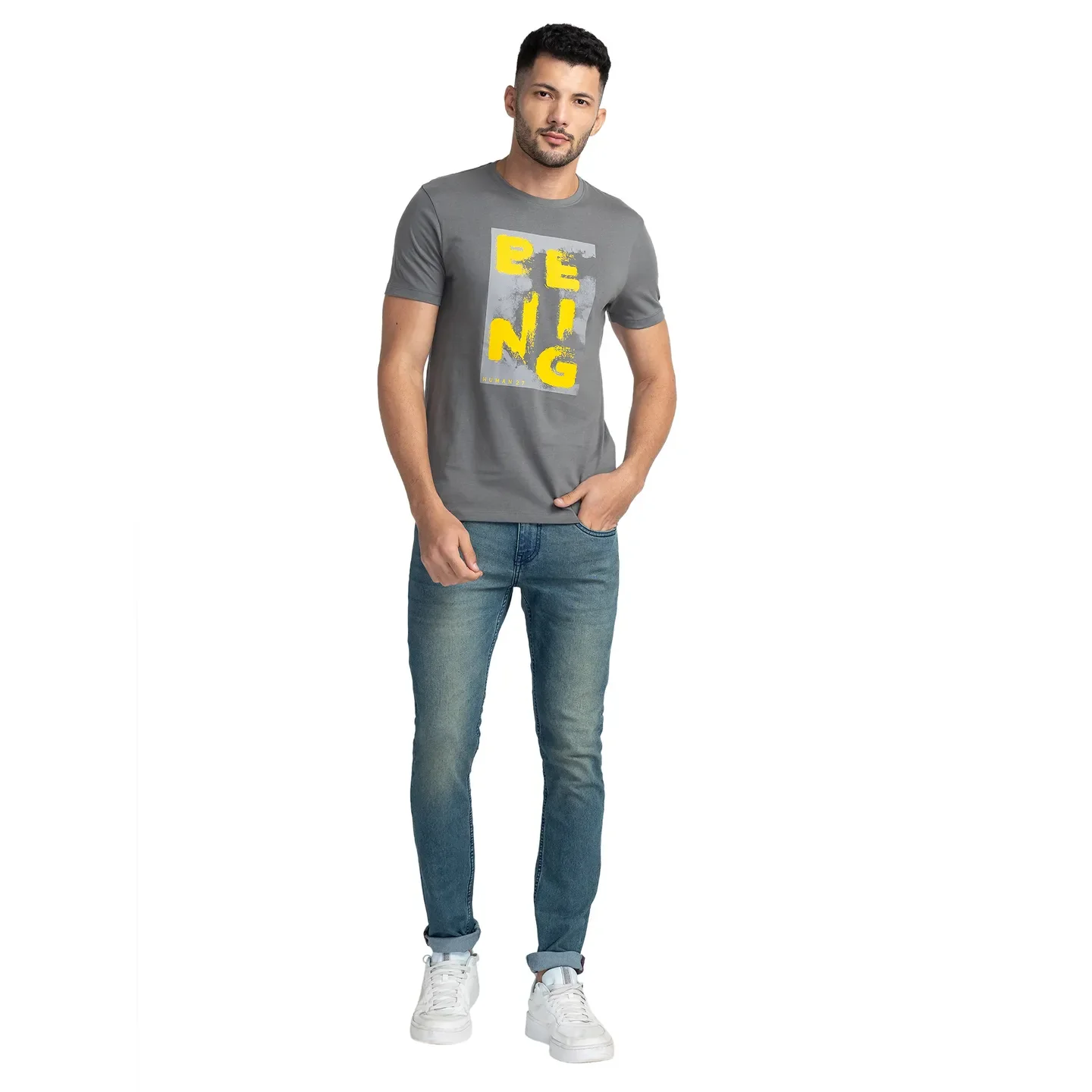 Grey Regular Fit Men's Short Sleeves T-Shirt by Being Human Clothing - Image 2