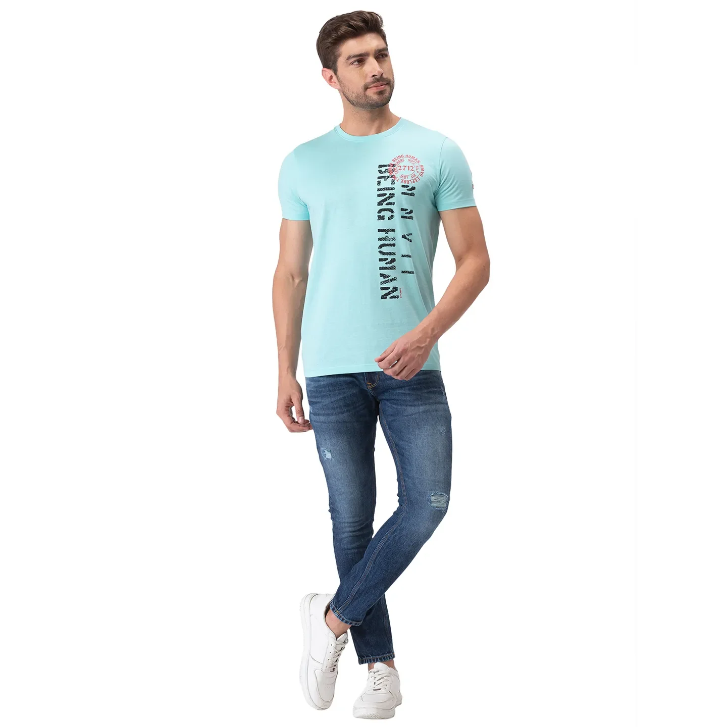 Blue Regular Fit Men's Short Sleeves T-Shirt by Being Human Clothing - Image 2