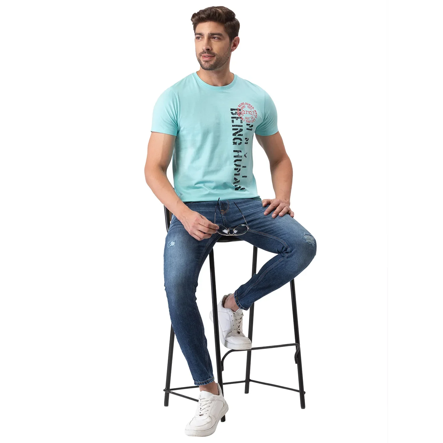 Blue Regular Fit Men's Short Sleeves T-Shirt by Being Human Clothing - Image 6