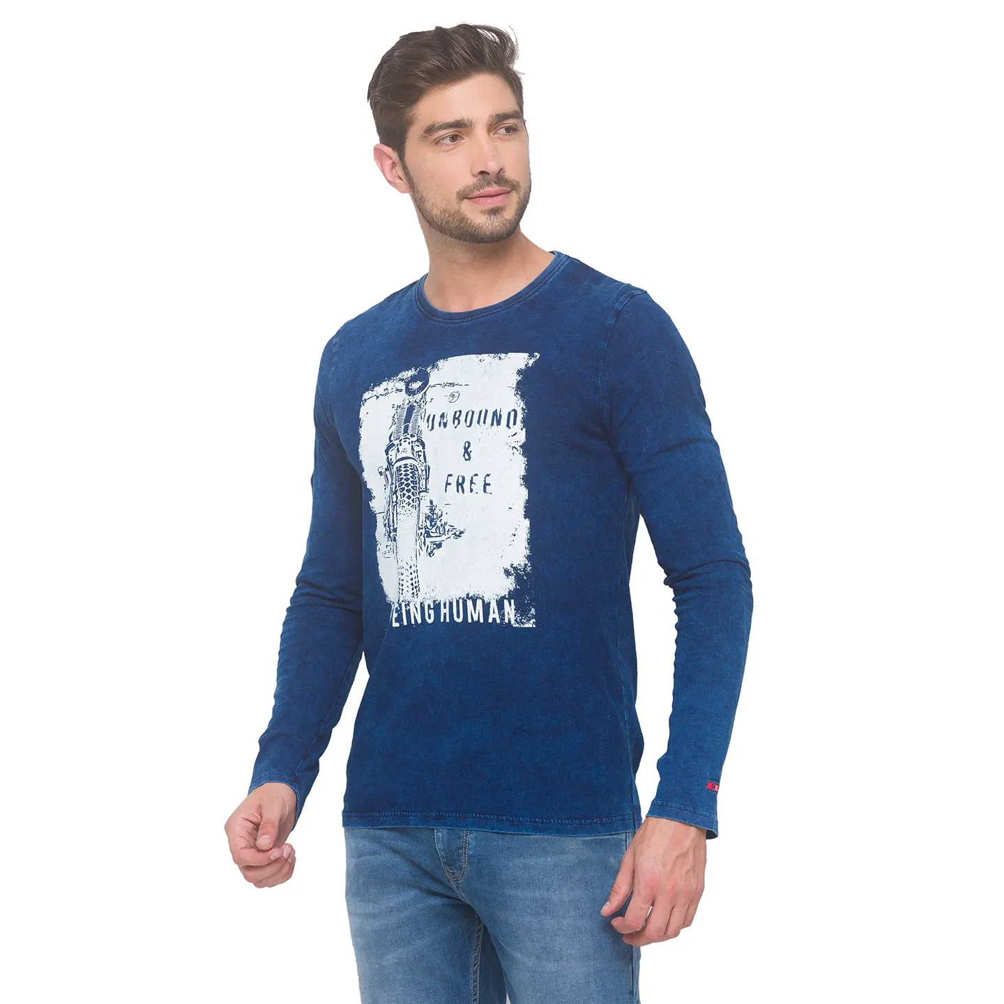 Blue Regular Fit Men's Long Sleeves T-Shirt by Being Human Clothing - Image 3