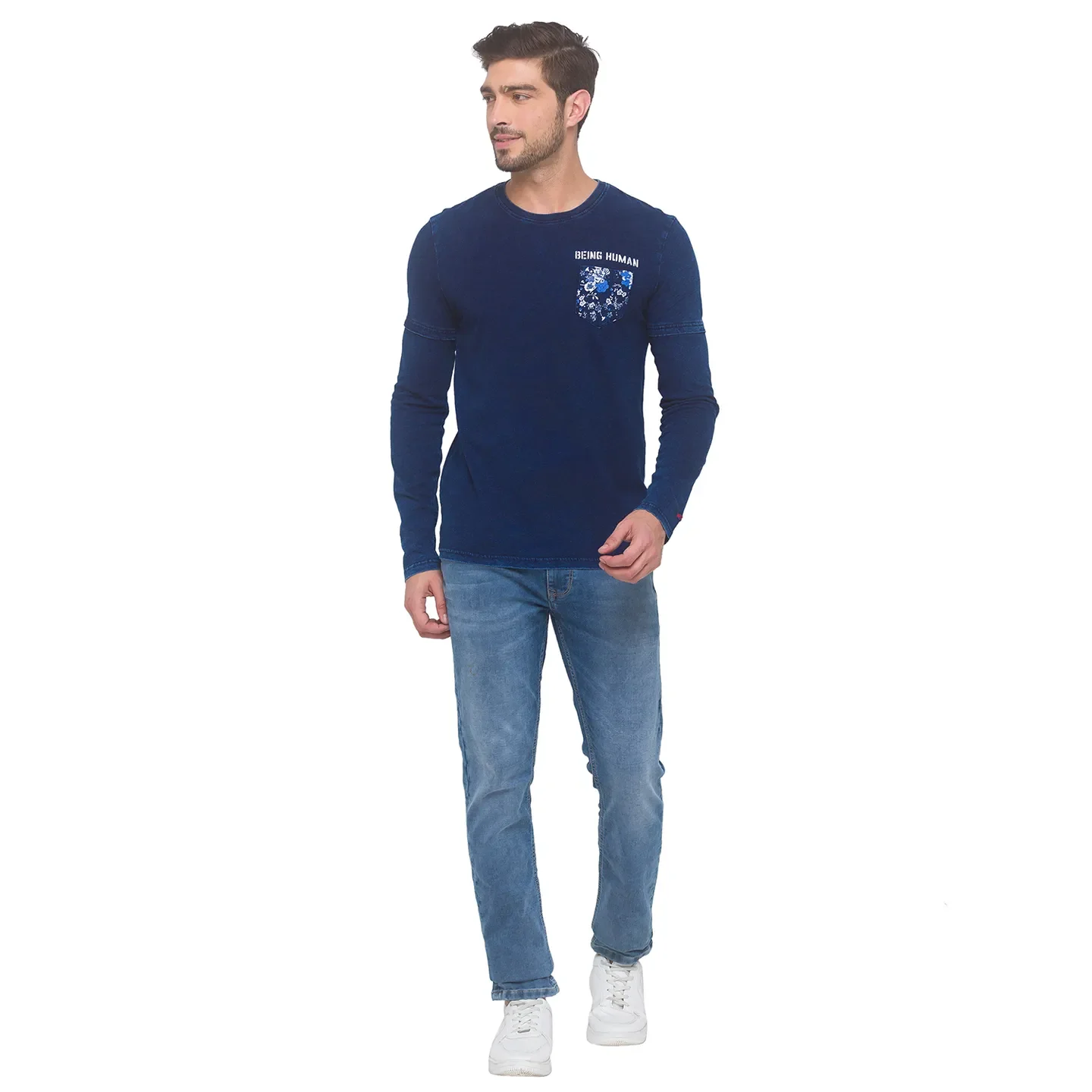 Blue Regular Fit Men's Long Sleeves T-Shirt by Being Human Clothing - Image 5
