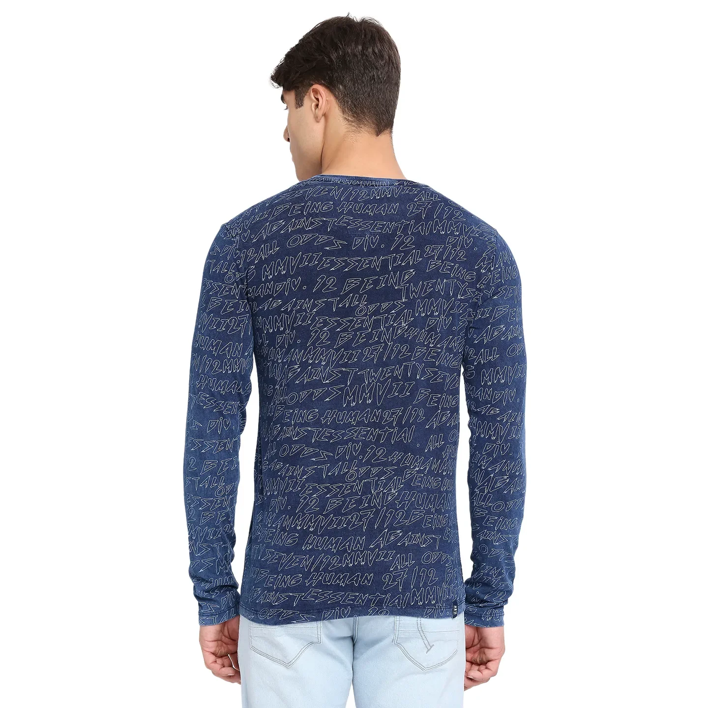 Blue Regular Fit Men's Long Sleeves T-Shirt by Being Human Clothing - Image 4