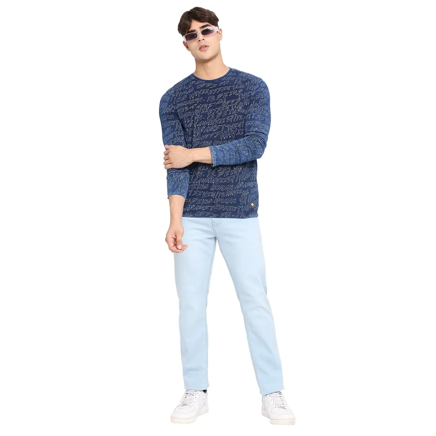 Blue Regular Fit Men's Long Sleeves T-Shirt by Being Human Clothing - Image 6