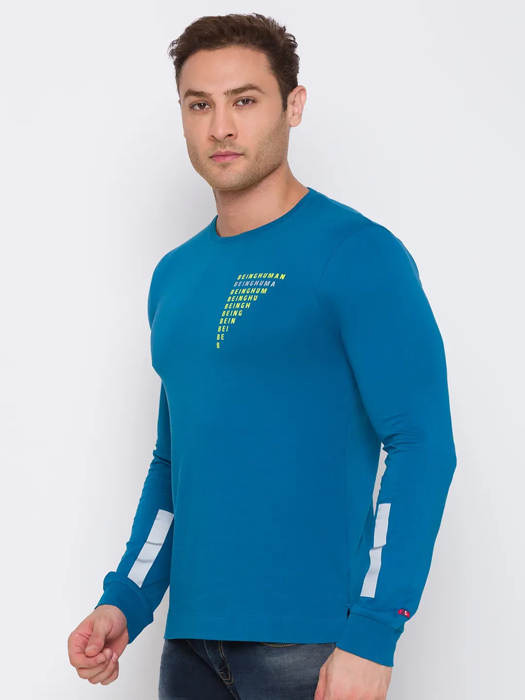 Blue Regular Fit Men's Long Sleeves T-Shirt by Being Human Clothing - Image 4