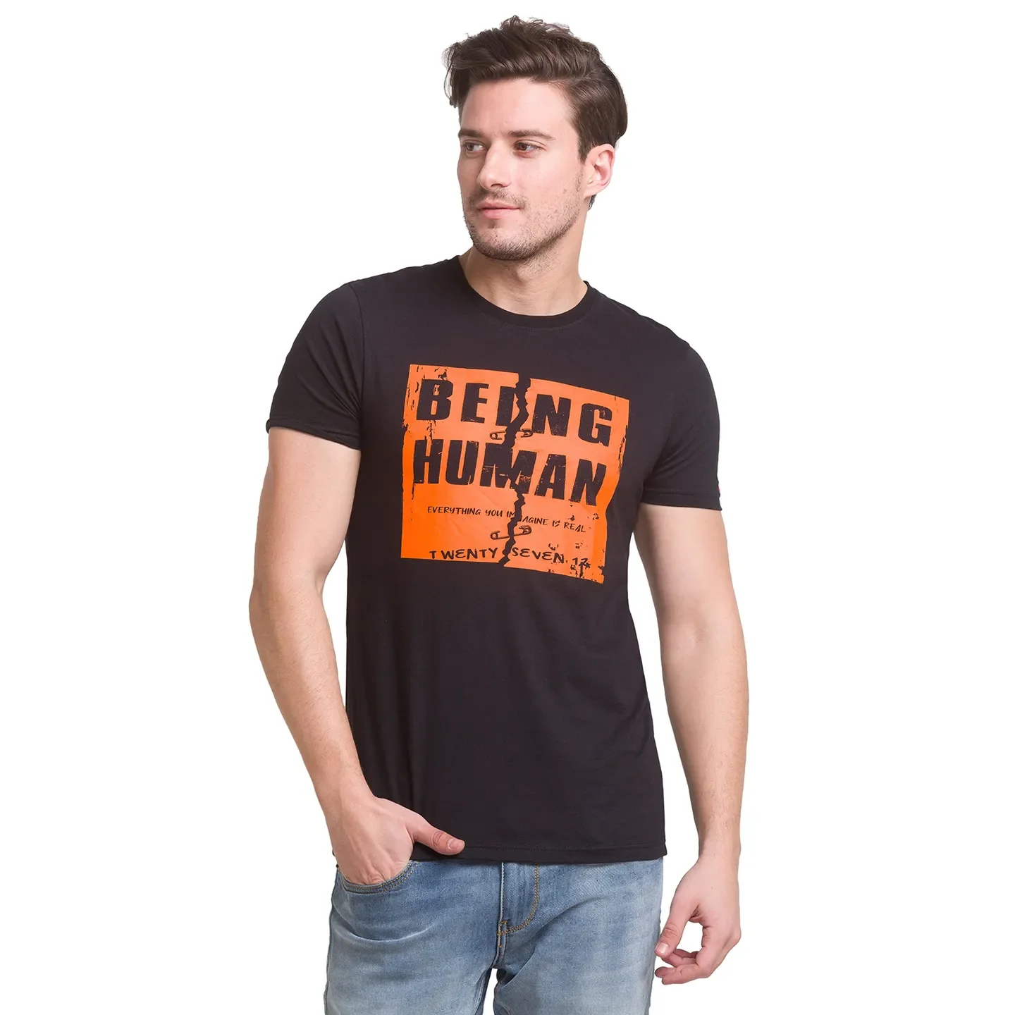 Black Regular Fit Men's Short Sleeves T-Shirt by Being Human Clothing - Image 2