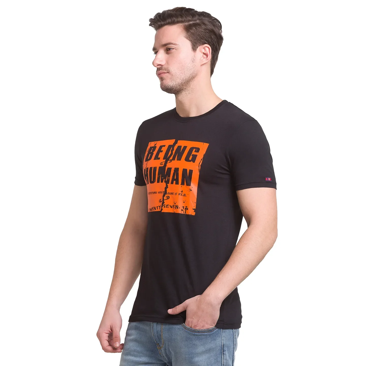 Black Regular Fit Men's Short Sleeves T-Shirt by Being Human Clothing - Image 5