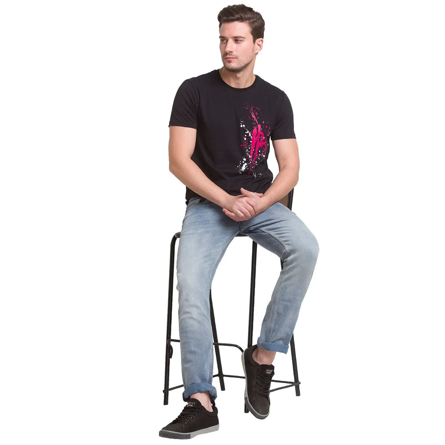 Jet Black Regular Fit Round Neck Mens' T-Shirt by Being Human Clothing - Image 3