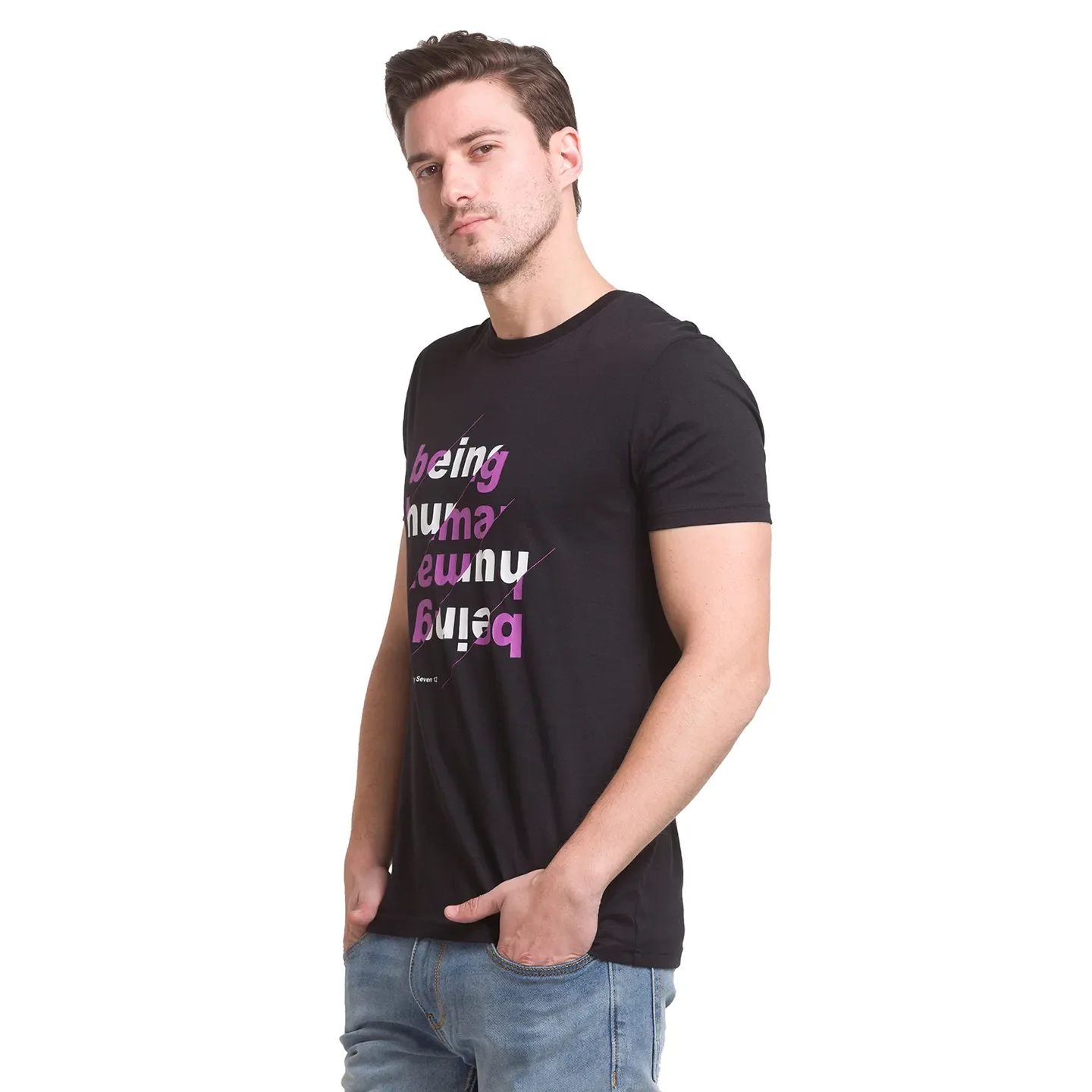 Jet Black Regular Fit Round Neck Mens' T-Shirt by Being Human Clothing - Image 10