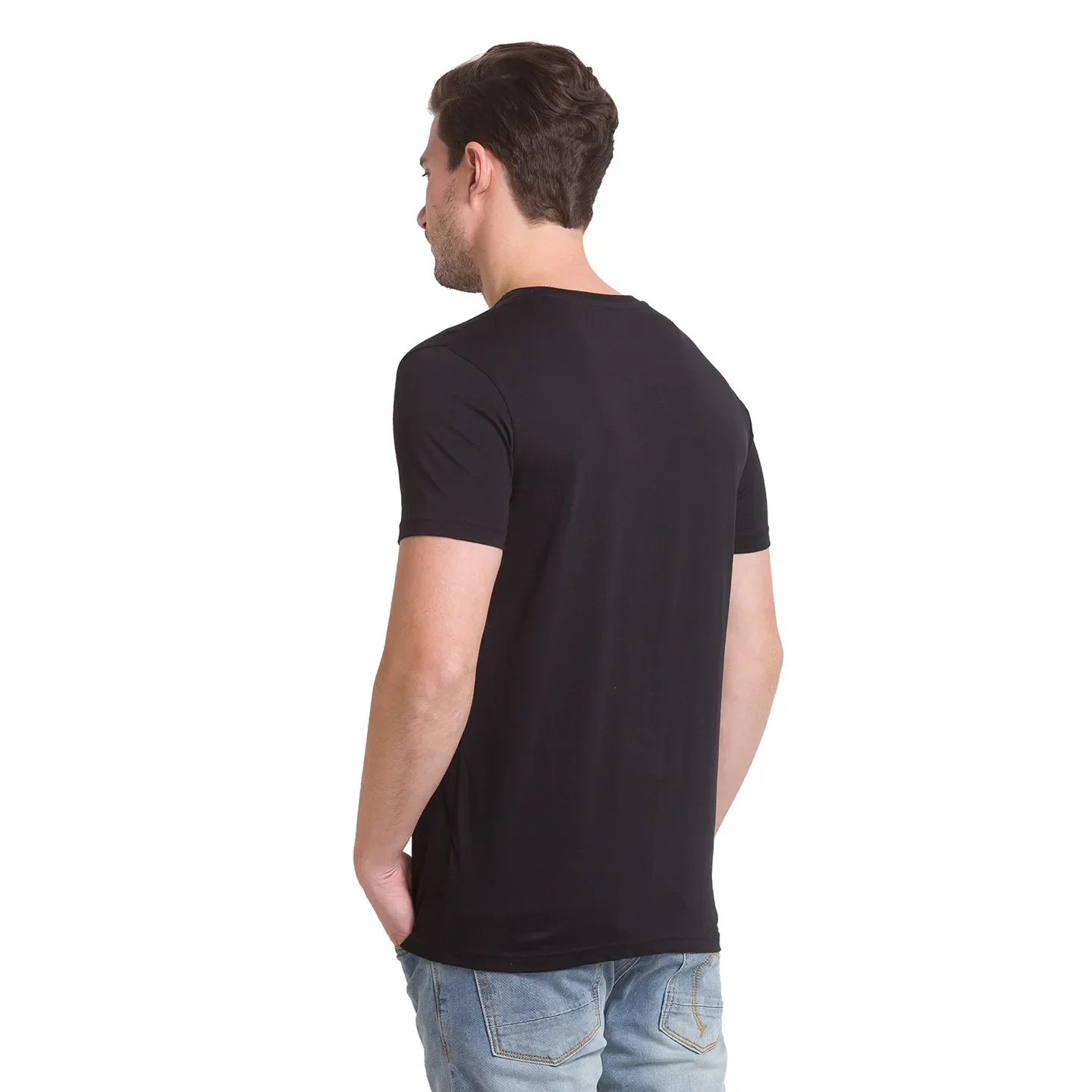 Jet Black Regular Fit Round Neck Mens' T-Shirt by Being Human Clothing - Image 4