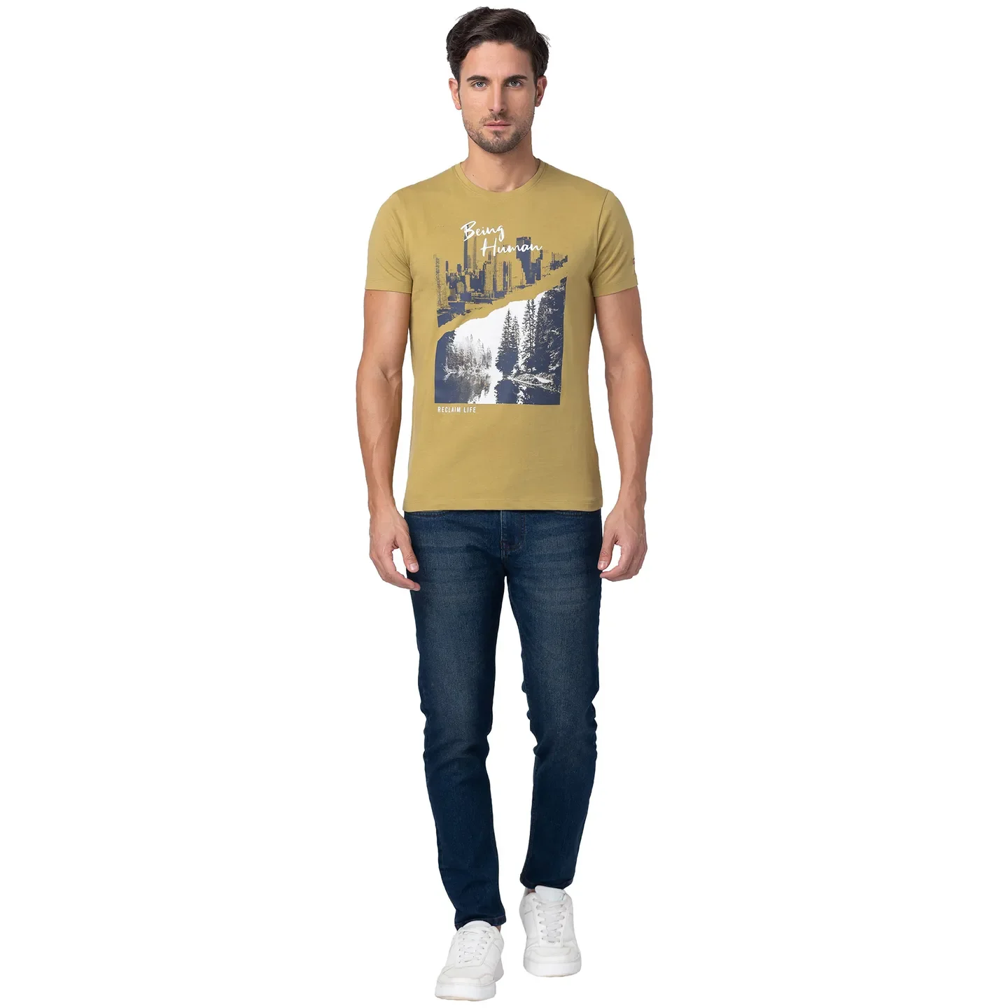 Brown Regular Fit Men's Short Sleeves T-Shirt by Being Human Clothing - Image 2