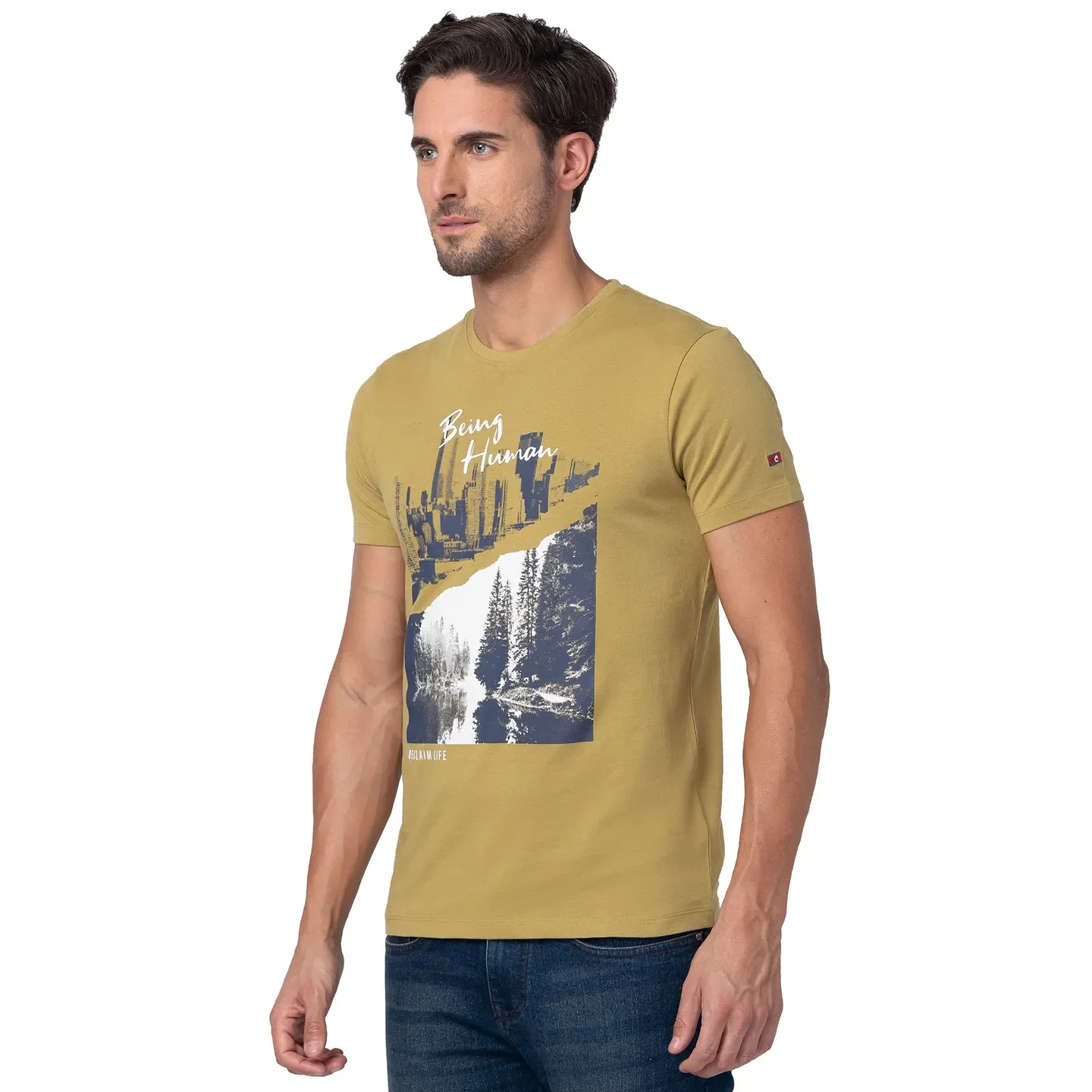 Brown Regular Fit Men's Short Sleeves T-Shirt by Being Human Clothing - Image 4