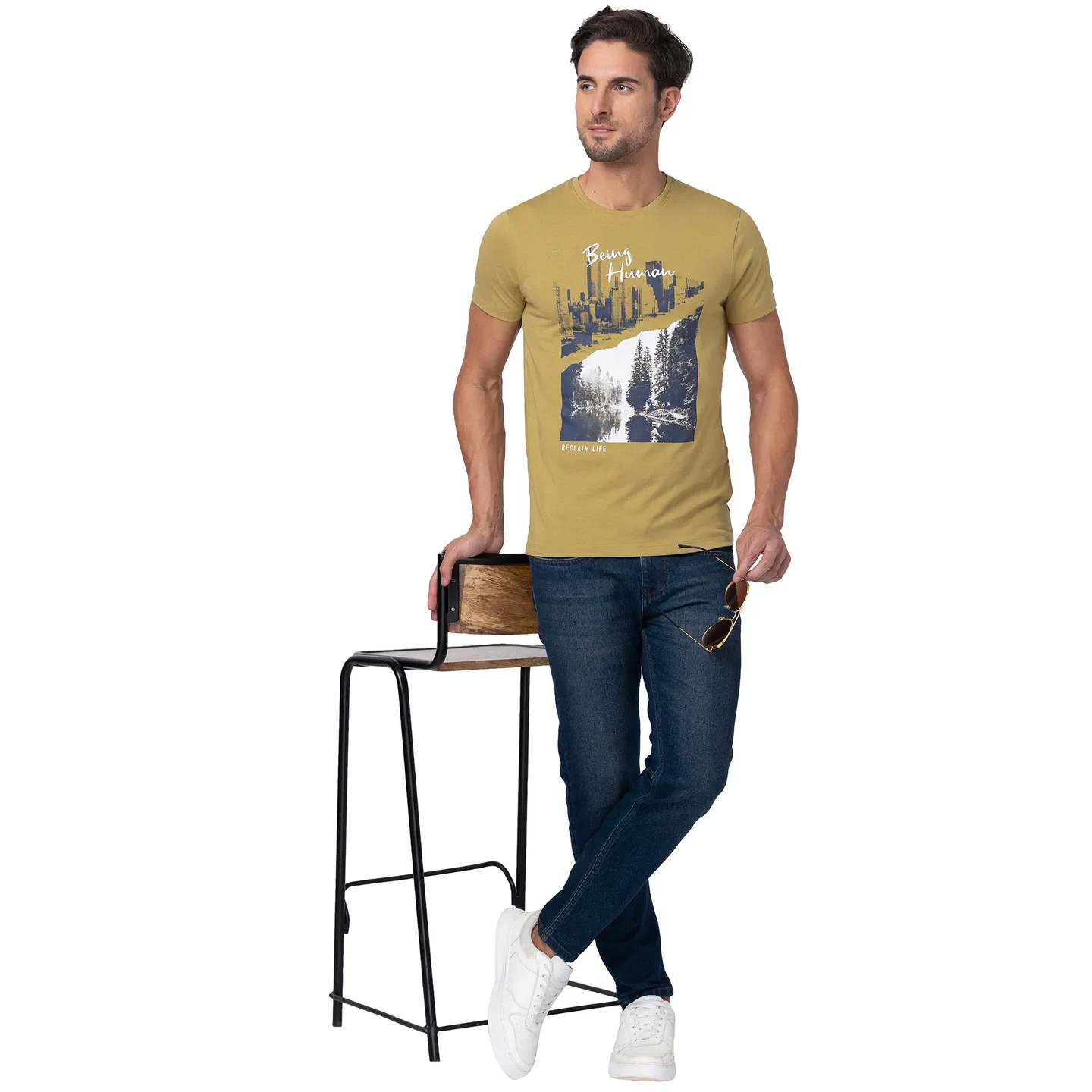 Brown Regular Fit Men's Short Sleeves T-Shirt by Being Human Clothing - Image 6