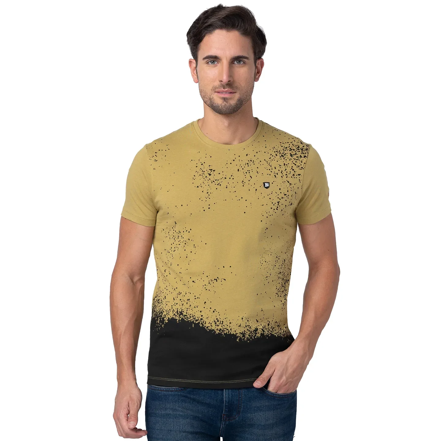Khaki Regular Fit Round Neck Men's T-Shirt by Being Human Clothing