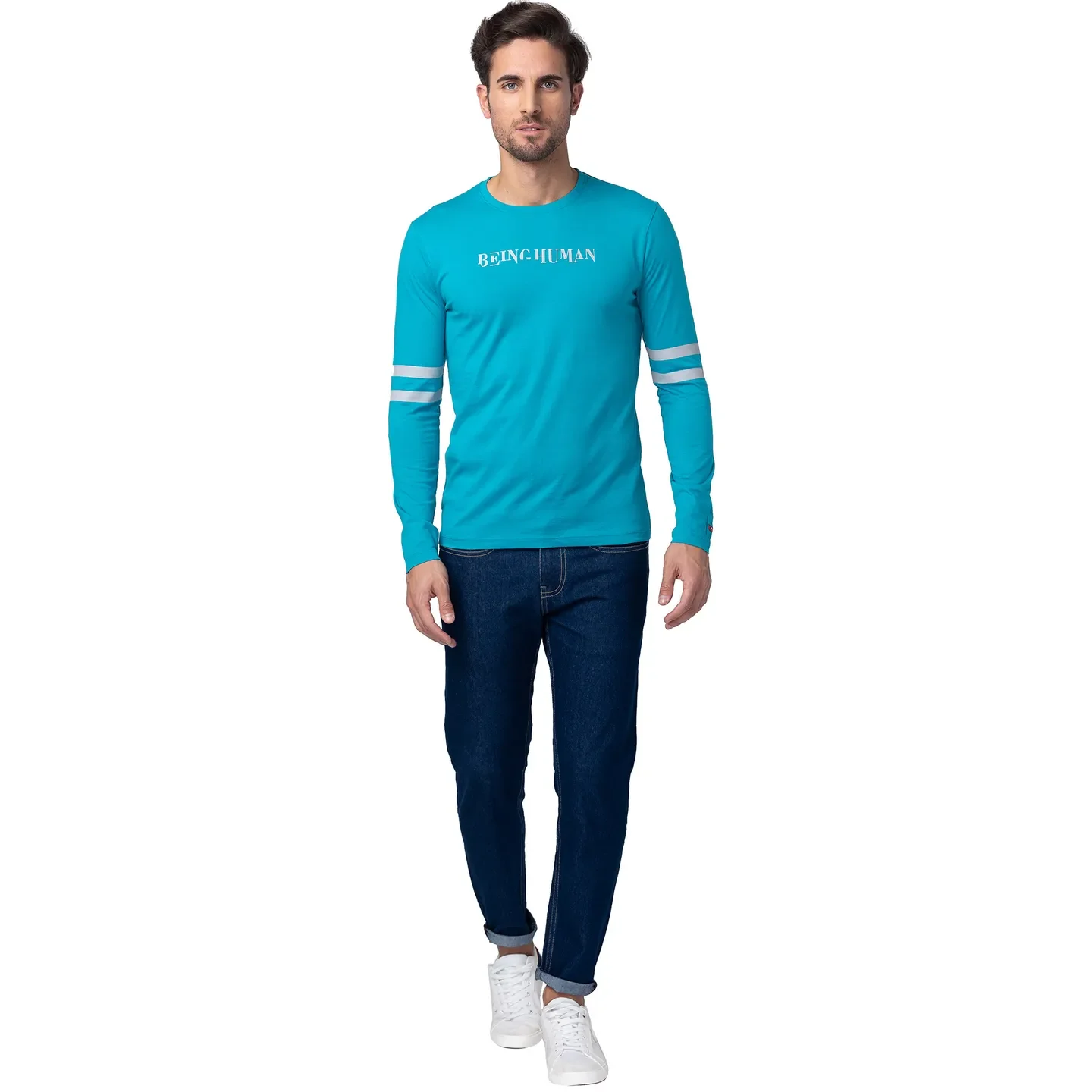 Blue Regular Fit Men's Long Sleeves T-Shirt by Being Human Clothing - Image 5