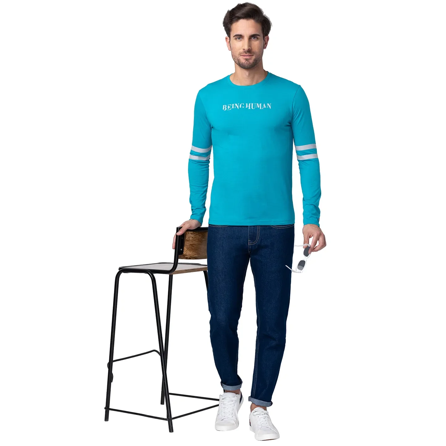 Blue Regular Fit Men's Long Sleeves T-Shirt by Being Human Clothing - Image 6